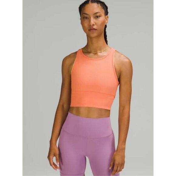 lululemon athletica Other - Lululemon Power Pivot Ribbed Tank Sports Bra‎ Coral Size 6